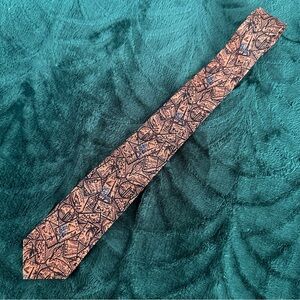 VTG 1960s Brown Travel Stamp Sticker Skinny Tie